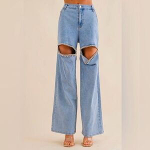 Rhinestone Cutout Jeans NWT